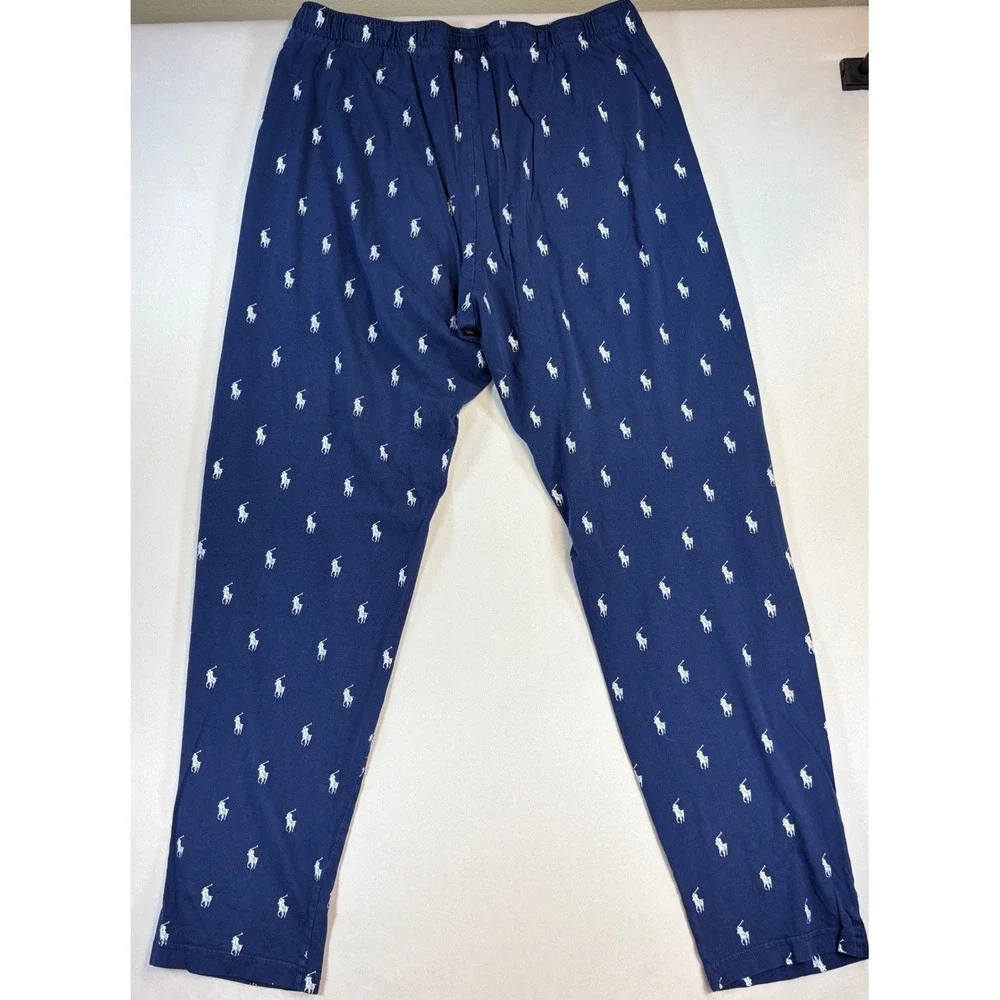 Polo Ralph Lauren Pajama Pants Mens Medium Navy Pony Print Knit Lounge PJs